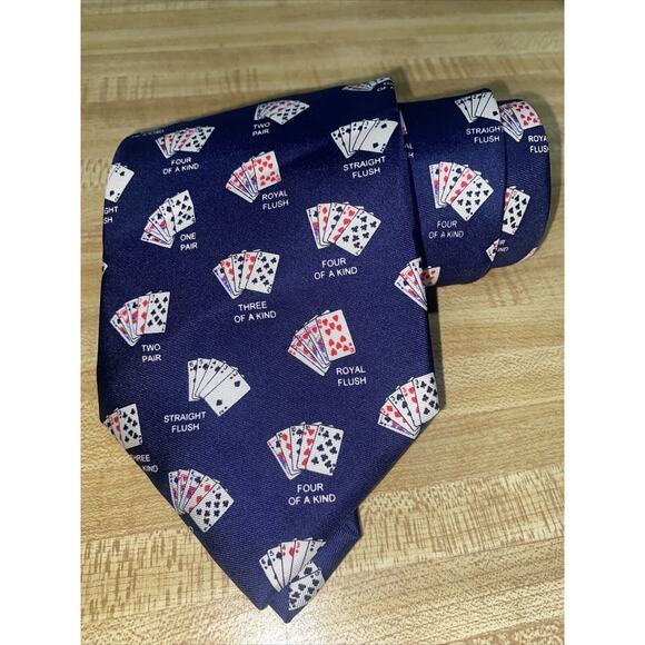 Alynn Neckwear Hand-crafted 100% Silk Neck Tie Navy With Poker Cards - Picture 1 of 5